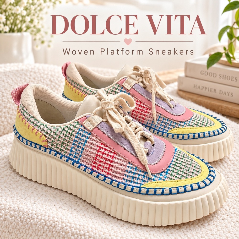 Dolce Vita Funfeti Woven Platform Sneakers Multicolor Pastel Size 8.5